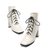 Натуральная кожа на высоком каблуке ботилью женскую обувь квадратный носок кросс завязан ZIP толстые каблуки короткие осени зима 33-40 210517