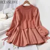 Sexy Mini Robes Solide Faux 2 Pcs Patchwork Automne Robes À Manches Longues Mode Mignon Robe Élégante Pour Les Femmes 19097 210415