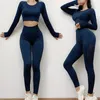 Yoga Outfit Damen Workout Wear Seamless Long Sleeve Crop Top Mesh Sports Shirt Laufende Kleidung Set