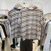 FSSHION Contrast Color Striped Tshirts Woman Simple O-Neck All-Match T Shirt Lato Wygodne Panie Krótki rękaw Topy 210514