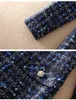 Ankunft Revers Kontrastfarbe Perlen Fliege A-Linie Tweed Kleid Damen Marineblau Woll Kurz Plus Größe S-XXL 210525251D