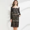 Women's Runway Dresses O Neck Long Sleeves Embroidery Lace Patchwork Fashion Straight Autumn Dress Vestidos