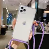 Crossbody Lanyard Carry Hang Strap Mobile Phone Cases For iPhone 13 Pro Max 12 Mini 11 XR XS X 6 7 8 Plus Clear Acrylic Shockproof Cover