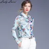 Moda Kobiety Floral Print Bluzka Z Długim Rękawem Elegancka Koszula Casual Damska Luźna Plus Rozmiar Vintage Biuro Office 210529