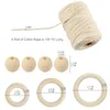 Fil de vêtements Supvox 3mm 100 Yards Cordon en macramé naturel Fil de coton avec 12PCS Perles en bois 6PCS Anneaux pour l'artisanat DIY Plant Hangers