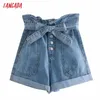 Tangada Women High Waist With Slash Denim Skirt Shorts Buttons Pockets Female Retro Summer Casual Shorts Pantalones 4M142 210609