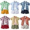 Zestawy odzieżowe dla dzieci Chłopcy Stroje Kraty Dzieci Plaid Stripe Koszula Koszulki Koszulki Spodenki 3 sztuk / Set Lato Moda Boutique Baby 1791 B3