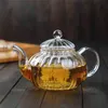 600ml Striped pumpkin shape flower teapot Glass Teapot with Infuser Tea Leaf Herbal Heat Resistant Pot Flower TeaCup 210621
