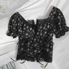 Ретро элегантные шить желудочную рубашку рубашку рубашки слоеного рубки с грудной площадкой весна лето пояс пояса цветочные женские вершины 210420