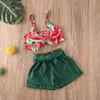 6m-4y sommar toddlder spädbarn baby barn flicka kläder set vattenmelon print bow väst toppar shorts kläder outfits 210515