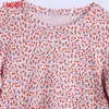 Tangada Kadınlar Retro Çiçekler Baskı Ürün Gömlek Flare Kısa Kollu Yaz Chic Kadın Gömlek CE181 210609 Tops