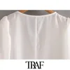 TRAF Women Fashion Office Wear Button-Up Blouses Vintage V Neck Half Sleeve vrouwelijke shirts blusas chic tops 210415