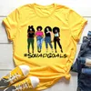 여성 캐주얼 Tshirts 여름 새로운 패션 Melanin 흑인 여자 그래픽 인쇄 노란색 T-셔츠 여성 만화 짧은 소매 탑 티 X0527