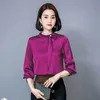 Primavera edición coreana pulóver mujer blusa satén arco perla hebilla manga larga camisa mujer Blusas mujer Top 8052 50 210528