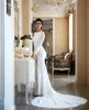 Modest Mermaid Wedding Dresses Lace Appliqued Beaded Berta Sweep Train Boho Wedding Dress Bridal Gowns Sleeves abiti da sposa