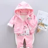 Baby Boys Winter Warm Outfits 2PCS Zipper Long Sleeve Jackets with Hat and Pants Kids Girls Cartoon Suits 210429
