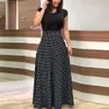 Plus Size Boho Maxi Dress Mulheres Casual Dot Floral Imprimir Patchwork O Pescoço de Manga Longa / Curta Cintura alta Vintage Senhoras S-5XL 210526