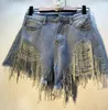 Bling Rhinestone Tassel denim shorts mode sexiga kvinnor kristall kort jean s-3xl blå