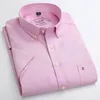 Lato z krótkim rękawem męska solidna Oxford Casual Casual Shirt Easy Pielęgnacja Proste Wypoczynek Wygodne regularne Fit Sukienka Koszule 210705