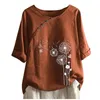 Damskie bluzki Koszulki Bluzka Koszula Harajuku Casual O-Neck Drukowane Luźne Przycisk Tunika Topy Plus Size Odzież dla kobiet Ropa Mujer