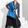 Scarf Collar Spliced ​​Patchwork Striped Printed Loose Shirt Kvinna Fake Två Pieces Blouse Top Tide We92605L 210421