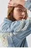 Inspired Bead Embellished Denim Jacket Damen Baumwolle Winte Damen Mantel Bomberjacke Vintage Jacke Mantel Pearl Outwear 210412