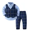Blazers crianças menino cavalheiro conjunto de roupas de manga comprida camisa + colete + calça roupas de criança para vestido de festa de casamento