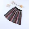 春の夏の女の子のファッションPleucheプリーツのスカート子供の女の子プリンセスs縞模様のパッチワーク3-9y 210508