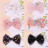 Novo Grande Grande Dot Dot Lace Bow Cabelo Grampos De Cabelo Mulheres e Meninas Glitter Estrela Estrela Bobinas Barrettes Criança Criança Crianças Headwear