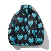 HYBSKR Kalp Grafiği Moda Marka Çift Katlı Yaka Erkek Parkas Boy Hip Hop Kış Ceket Harajuku Pamuk Yastıklı Mont 211214