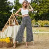 Estilo de férias de verão Imprimir pants de pernas largas mulheres chegada boho casual solta calças de cintura alta para senhoras 210510