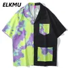 ELKMU Chemises D'été Tie-dye Color Block Patchwork Chemise Hip Hop Streetwear Lâche Blouse Mâle Harajuku Conception De Poche HE668 210708