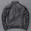 Men's Leather & Faux Genuine Jacket Men Blouson Cuir Moto Army With Rib Cuff Standing Collar 2021