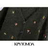 KPYTOMOA женская мода флористическая вышивка вязаный кардиган свитер винтаж с длинным рукавом кнопка женская верхняя одежда CHIC TOPS 210922
