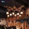 Retro Chandelier Wood Lamp Glass Lampshade Bar Industrial Style Loft Solid Restaurant Coffee Shop E27 Iron Chain Pendant Lamps