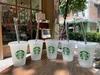 DHL Ücretsiz Starbucks Mermaid Tanrıça 16 oz / 473 ml Plastik Kupalar Tumbler Kullanımlık Saman Süt Çay Soğuk Su Bardakları 100 adet