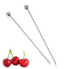 Stick à fruits métalliques en acier inoxydable Cocktail Outils de cocktails réutilisables Cocktails d'argent Boire Picks 4.3 pouces 11cm Cuisine Bar Outil SN5733