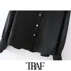 Traf kvinnor mode med metallknappar svarta blusar vintage långärmad knapp-up kvinnliga skjortor blusas chic topps 210415