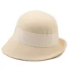 Stingy Brim Şapka Basit 100% Sıcak Kış Kız Yün Keçe Beyaz Melon Şapka Kadınlar Için Moda Parti Örgün Fedora Kostüm Sihirbaz Kap