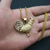 Hip Hop Iced Out Rooster Pendant & Chains For Men Gold Color Stainless Steel Animal Necklaces Male Bling Jewelry Drop3466