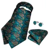 Herrvästar Designer Mens Green Paisley Silk Waistcoat Vest Ascot Slips Handkerchief Necktie Ring Manschettknappar Set ärmlös jacka Dibangu