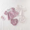 2Pcs Baby Girl Floral Dress Infant Korean Romper Set born Toddler Vintage with Pants Summer Children Cotton Clothes 210615