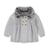 0-3 ans infantile automne hiver bébé filles poupée col en peluche tricot veste chaleur enfants cardigan manteau vêtements 210521