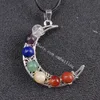 Healing 7 Chakra Banleded Gemstone Koraliki Księżyc Naszyjnik Naszyjnik Handmade Drut Zawijany Round Star Stone Chips Rainbow Yoga Beaded Antyk Silver Crescent Jewelry