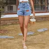 Borboleta Bordado Largo Denim Shorts Mulheres Verão Casual Cintura Alta Cintura Crua Hem Jean Streetwear 210510