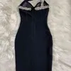 女性セクシーデザイナービーズワンショルダーブラック包帯ドレスレディースエレガントボディコンパーティーvestido 210527