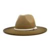 تدرج قبعة فيدورا للنساء من الخريف شتاء الرجال القبعات الحافة الجاز مع حزام الجلد الأبيض غطاء الصوف غير الرسمي