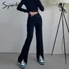 Syiwidii ​​flare byxa byxor främre delade ben raka damer arbete koreanska kläder streetwear svart bell botten 210608