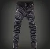 Automne Biker Skinny Hommes Gothique Punk Mode Faux Pantalon En Cuir PU Boucles Hip Hop Fermetures À Glissière Noir Pantalon Homme Hommes