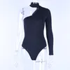 Women Jumpsuit Cotton Halter One Shoulder Sexy Black Bodysuit Fashion Spring Solid Bodycon Casual Long Sleeve Body 210514